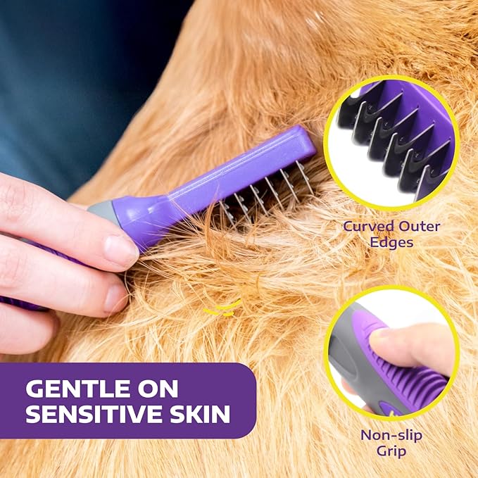 Hertzko Dematting Comb for Dogs Grooming Tool for Long and Short Haired Pets - Matted Cat Fur Remover for Small Dogs, Cats, and Rabbits - Tangle and Knot Remover Brush