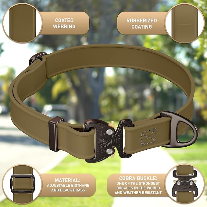 NexaPaw Biothane Dog Collar with Cobra Buckle - Made in USA - QR Code Dog Tag ID Included - Adjustable Heavy Duty Dog Collars for Medium Large Dogs - Waterproof Military Grade Tactical Collar for Dogs
