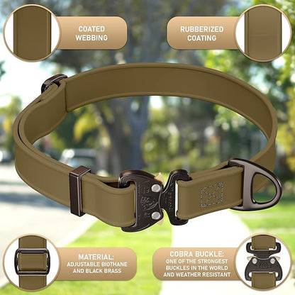 NexaPaw Biothane Dog Collar with Cobra Buckle - Made in USA - QR Code Dog Tag ID Included - Adjustable Heavy Duty Dog Collars for Medium Large Dogs - Waterproof Military Grade Tactical Collar for Dogs