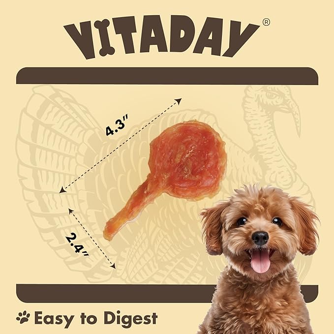 VITADAY Turkey Tendons for Dogs, All Natural, Healthy Dog Treats, Long Lasting, Hypoallergenic Dog Chews, Rawhide Free, USA-Sourced, for All Dogs, Lollipop, 4 Count Pack