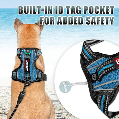 BARKBAY No Pull Dog Harness Large Reflective Dog Harness with Front Clip and Easy Control Handle for Walking Training Running with ID tag Pocket(Blue/Black,XS)
