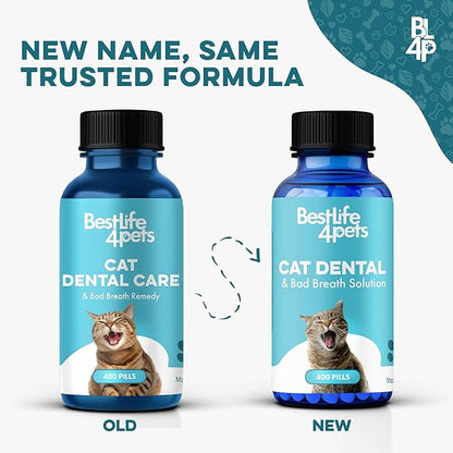 Cat Dental Care Supplement for Bad Breath, Tartar & Gum Support - Natural Cat Teeth Cleaning Oral Tablets Provide Eating & Gum Comfort, Teeth Wellness and Plaque Control, Tiny Dissolvable 400 Pills