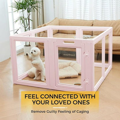 EVERFRONT Clear Acrylic Plastic Dog Playpen - Clear Dog Play Pen - Easy Assemble Acrylic Dog Playpen - Puppy Playpen, Cat Playpen, Small Animal Playpen, Dog Play Pen Indoors (Pink-30.3" H, 8PCS)