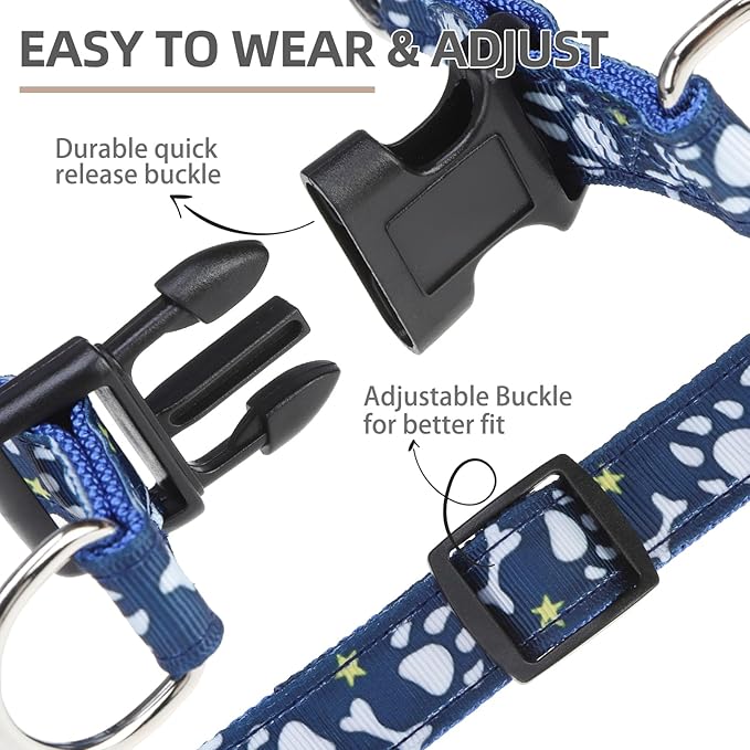 PUPTECK No Pull Dog Harness Soft Adjustable Basic Nylon Step in Puppy Vest Outdoor Walking with ID Tag, Blue Paw, S