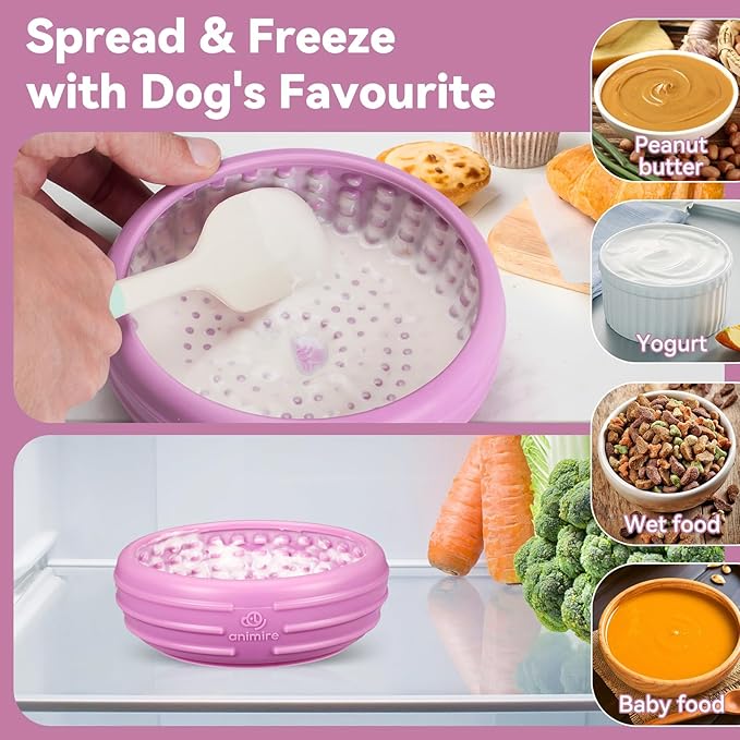Dog Lick Bowl, Animire Freeze Lick Mat for Dogs, Non-Slip Slow Feeder Licking Bowl Enrichment Treat for Distraction Anxiety Relief, Food Grade Silicone, Dishwasher Safe(Pastel Purple,L)