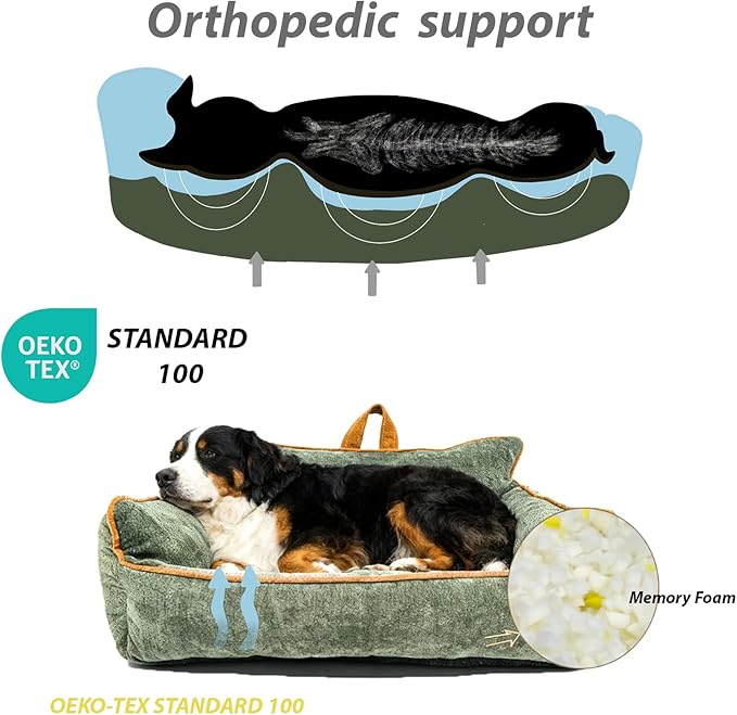 RAFASAFA Small Dog Bed, Washable Pet Bed with Removable Cover, with Sides, Carry Handle & Side Pockets .Plush Chenille Orthopedic Pet Bed Couch for Small Breed Dogs & Cats Calming