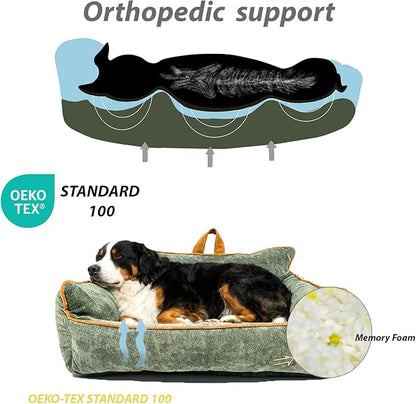 RAFASAFA Small Dog Bed, Washable Pet Bed with Removable Cover, with Sides, Carry Handle & Side Pockets .Plush Chenille Orthopedic Pet Bed Couch for Small Breed Dogs & Cats Calming