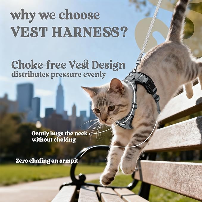 rabbitgoo Cat Harness and Leash for Walking, Escape Proof Soft Adjustable Vest Harnesses for Cats, Easy Control Breathable Reflective Strips Jacket, Grey, XS