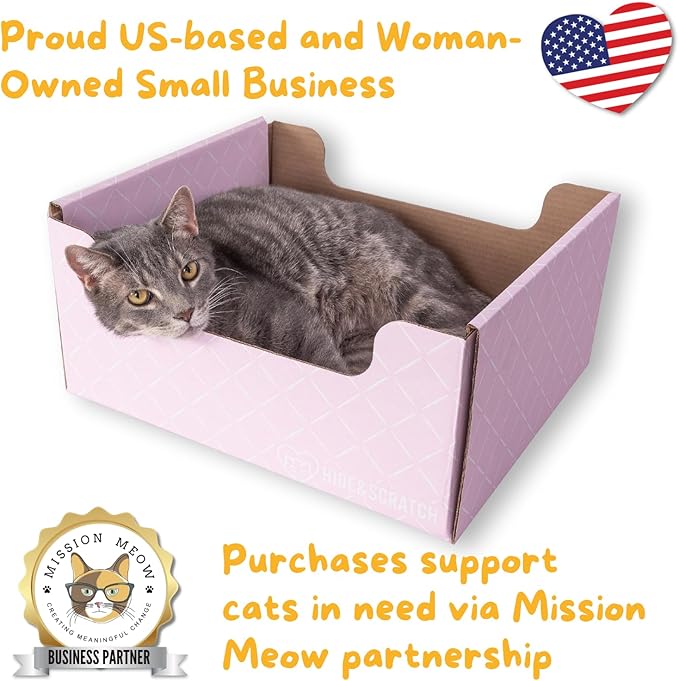 Hide & Scratch Cardboard Cat Scratcher Box & Bed - Light Pink Diamond | Double-Sided Corrugated Pad for Indoor Cats | Refillable Scratching Board Toy for Play & Furniture Protection