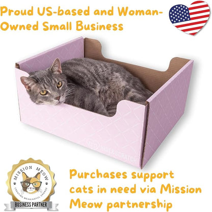 Hide & Scratch Cardboard Cat Scratcher Box & Bed - Light Pink Diamond | Double-Sided Corrugated Pad for Indoor Cats | Refillable Scratching Board Toy for Play & Furniture Protection