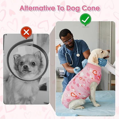 Kuoser Dog Surgery Recovery Suit, Valentine's Day Doggie Surgical Shirt for Female Male Dogs, Pet Onesies for Small Medium LargeDogs