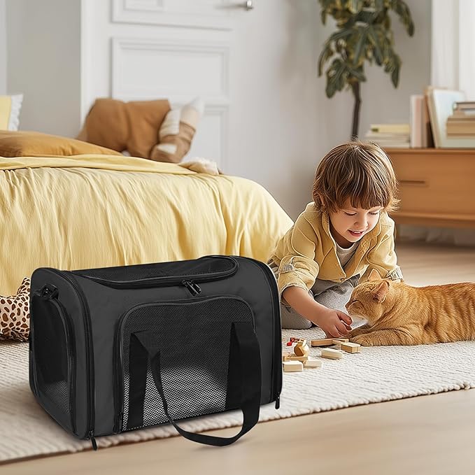 FOORLON Cat Carrier Soft for Pets Up to 15 Lbs, Cat Travel Bag Soft-Sided with Padded Shoulder Strap, Pet Dog Carriers for Small Dogs Travel Puppy Carry Airline Approved, Black