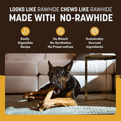 Earth Animal No Hide Chews - Long Lasting Rawhide Free Large Dog Chews Rolls, Peanut Butter - 2 Count