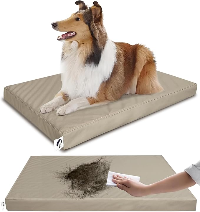 Leather XL Dog Bed, Waterproof Hair Resistant Dog Beds with Washable Covers, Orthopedic Egg Crate Foam Pet Bed