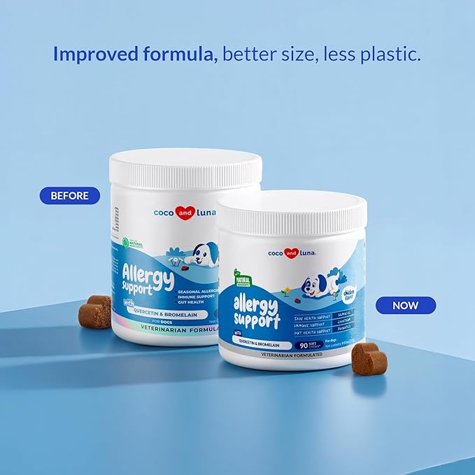 Allergy Support for Dogs - with Vitamin C, Omega 3 and Colostrum - Itch Relief, Allergy Relief for Dogs, Skin Soother - with Probiotics for Immune System Health (90 Soft Chews)