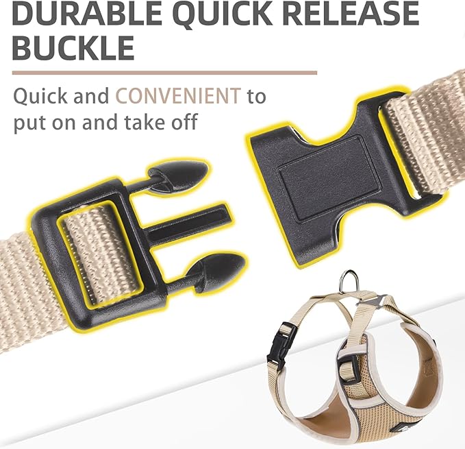 PUPTECK Small Dog Harness and Leash Set, No Pull Adjustable Puppy Cat Harness, Reflective Soft Mesh Pet Vest Small Sized, Khaki, XS