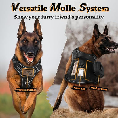 rabbitgoo Dog Harness for Large Dogs No Pull, Tactical Service Pet Vest with Molle and Control Handle, Adjustable and Reflective Military Harness for Easy Walking and Training, Black, XL