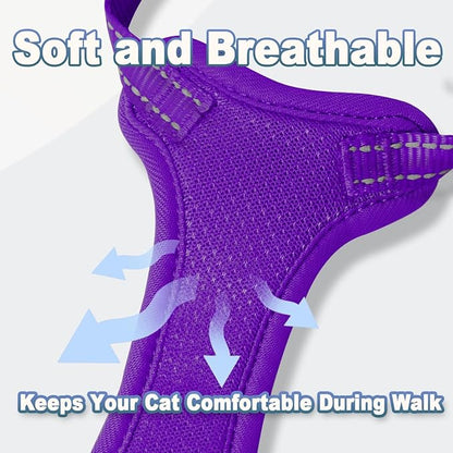 Cat Harness and Leash Set Escape Proof for Kitten Walking, Soft Adjustable Top Handle Vest Harnesses for Cats, Easy Control Breathable Reflective Small Medium Large, Purple, M