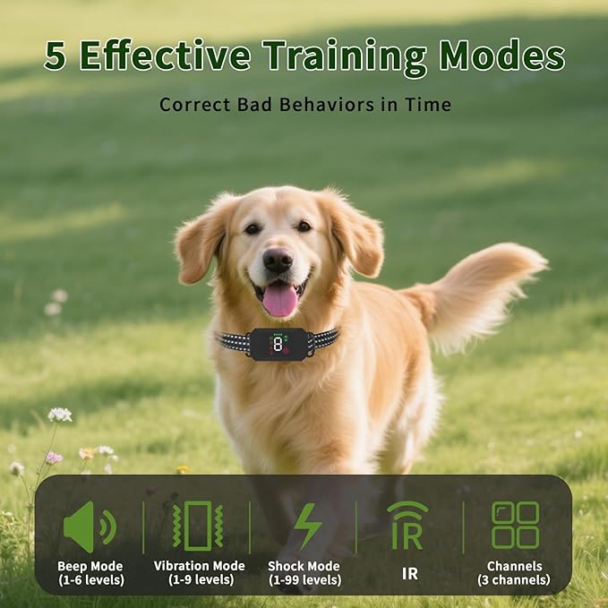 Dog Shock Collar Dog Training Collar with Remote Innovative IPX67 Waterproof with 5 Training Modes, Rechargeable E-Collar for All Breeds- Green