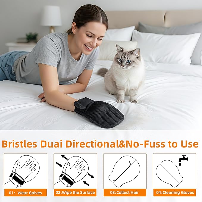 MMGOPET Pet Hair Remover Glove for Cats & Dogs, Patented Adjustable Strap, Reusable Five-Finger Grooming Glove, Non-Slip Fit, Removes Pet Hair from Couch, Carpet, Laundry & Car Seat, 2Pcs