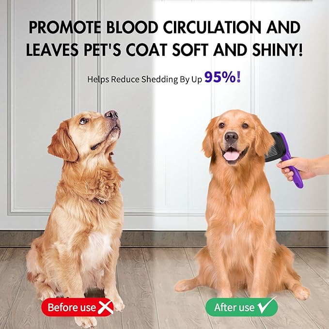 YOYUPETA 3 PCS Dog Grooming Brush Kit – Self Cleaning Slicker Brush for Shedding Short & Long Haired Dogs & Cats. Removes Loose Fur, Undercoat, Mats, Tangles for Small, Medium & Large Pets. Purple