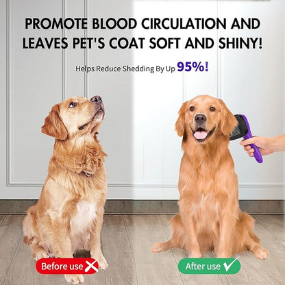 YOYUPETA 3 PCS Dog Grooming Brush Kit – Self Cleaning Slicker Brush for Shedding Short & Long Haired Dogs & Cats. Removes Loose Fur, Undercoat, Mats, Tangles for Small, Medium & Large Pets. Purple
