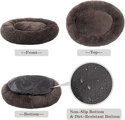 MFOX Calming Dog Bed (S/M/L/XL) for Medium and Large Dogs Comfortable Pet Bed Faux Fur Donut Cuddler Up to 15/30/50/90lbs