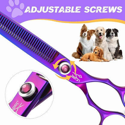 JASON Dog Scissors for Grooming - 7.5" Thinning Scissors for Dog Grooming, Japanese 440C Stainless Steel Blender Shears with Diamond Adjustable Screw (45 Teeth, Purple) Christmas Gift