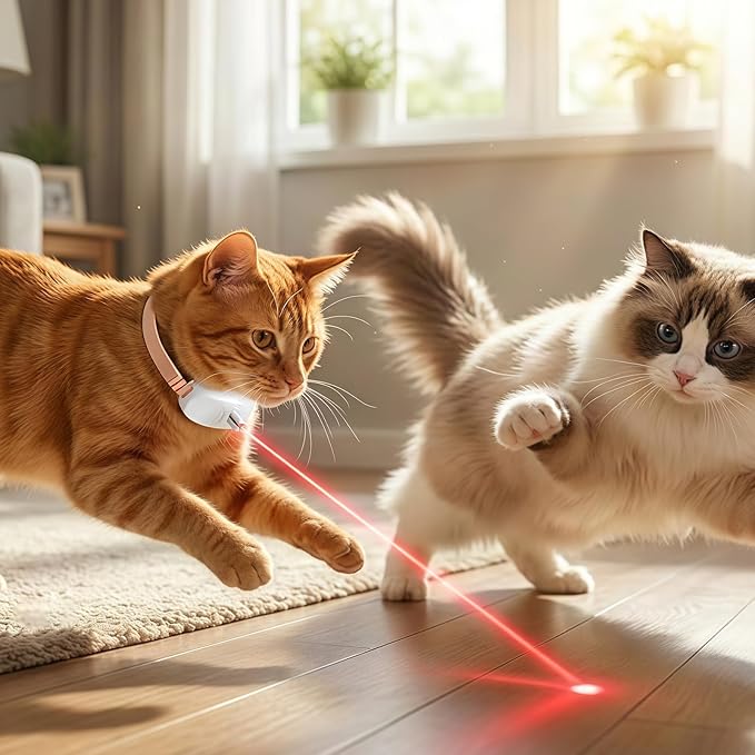 Walfront Interactive Cat Toy, Automatic Pink Light-Up Collar Design, Adjustable Fit 9.1–13.4"(23–34cm) USB Rechargeable 2 Modes Wide Beam Angle, Indoor Activity for Active Cats, Exciting Fun