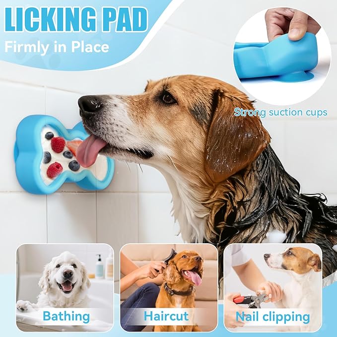 Lick Mat for Dogs, Animire Anti-Spilled Bow Tie Lick Bowls for Anxiety Relief, Silicone Slow Feeder Licking Pad with Suction Cups, Freezeable Dog Enrichment Toy for Boredom(Light Blue,S)