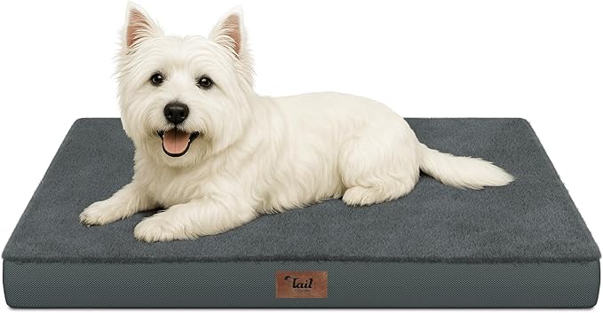 Tail Stories Comfort Dog Bed for Small Dogs & Cats, Waterproof Dog Crate Mat Orthopedic Egg Crate Foam with Washable Removable Cover, Gray