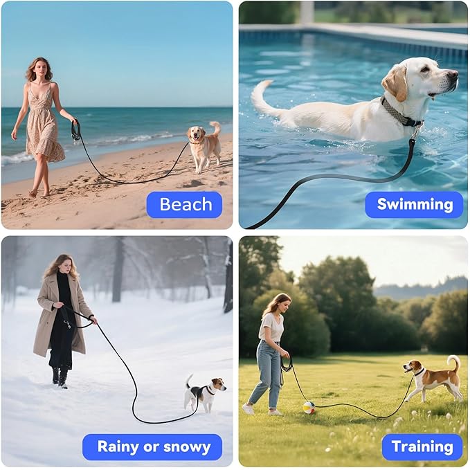Waterproof Long Leash for Dogs Training 16FT/20FT/30FT/50FT/100FT, Long Dog Leash Heavy Duty Lead for Large Medium Small Dogs Outside Walking, Playing, Camping, or Yard(Black 20FT)