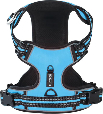 No Pull Dog Harness with 3 Snap Buckles,No Choke Front Lead pet Harness Reflective and Adjustable Soft Padded Vest for Small Medium Large Dog (Blue, Extra Large)