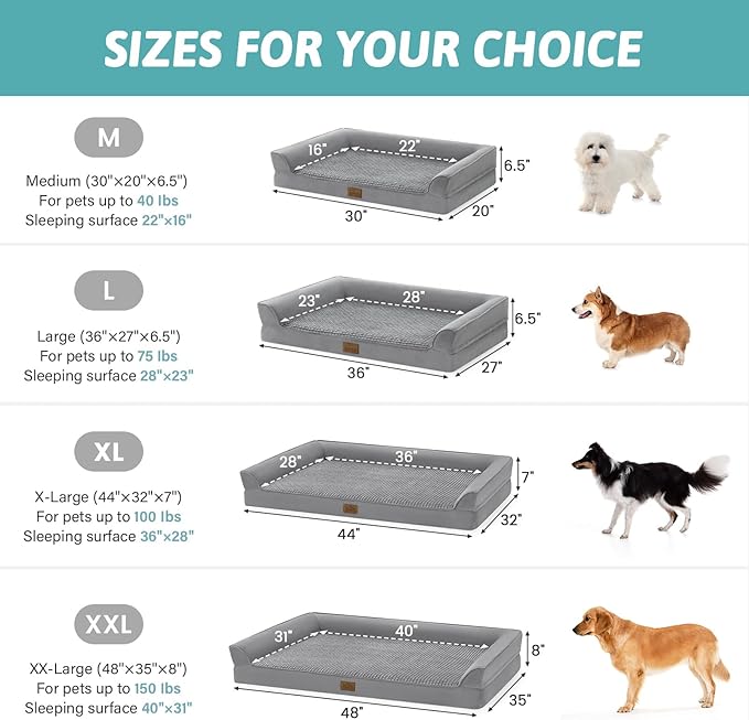 COZY KISS Orthopedic Dog Bed for Medium Small Size Dogs, Bolster Pet Couch with Waterproof Lining, Egg Crate Foam Sofa for Pets Up to 30 lbs, U-Shaped, 30x20x6.5 inch, Grey