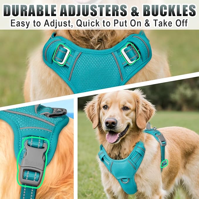 BARKBAY No Pull Dog Harness Large Reflective Dog Harness with Front Clip and Easy Control Handle for Walking Training Running with ID tag Pocket(Ocean Blue,L)