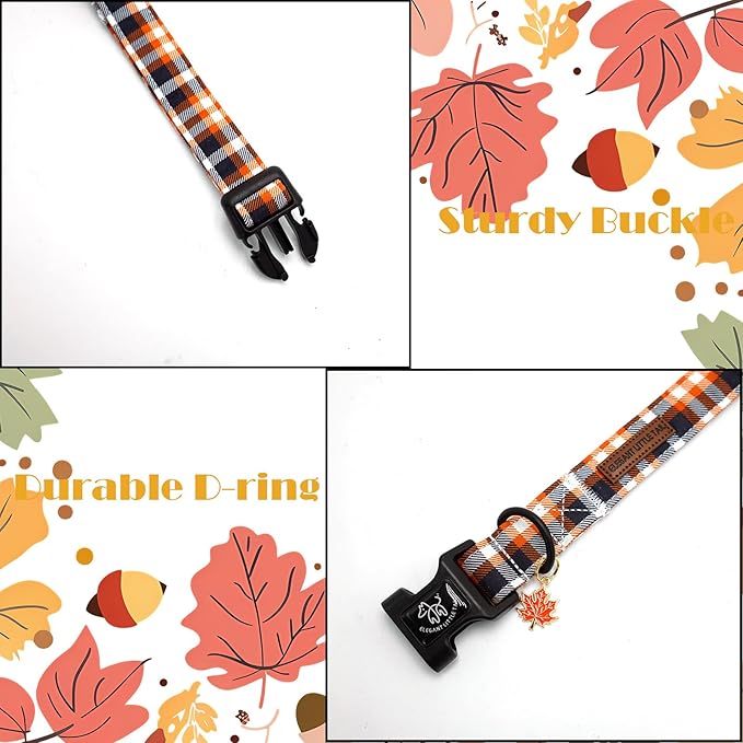 Elegant little tail Fall Dog Collar, Fall Plaid Pet Dog Collar Cotton Soft Male Collars Holiday with Quick Release Buckle Pet Puppy Collars for Small Dogs
