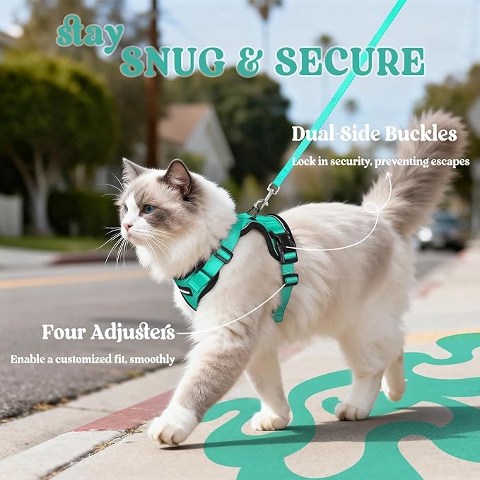 rabbitgoo Cat Harness and Leash for Walking, Escape Proof Soft Adjustable Vest Harnesses for Cats, Easy Control Breathable Reflective Strips Jacket, Emerald, M