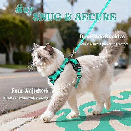 rabbitgoo Cat Harness and Leash for Walking, Escape Proof Soft Adjustable Vest Harnesses for Cats, Easy Control Breathable Reflective Strips Jacket, Emerald, M