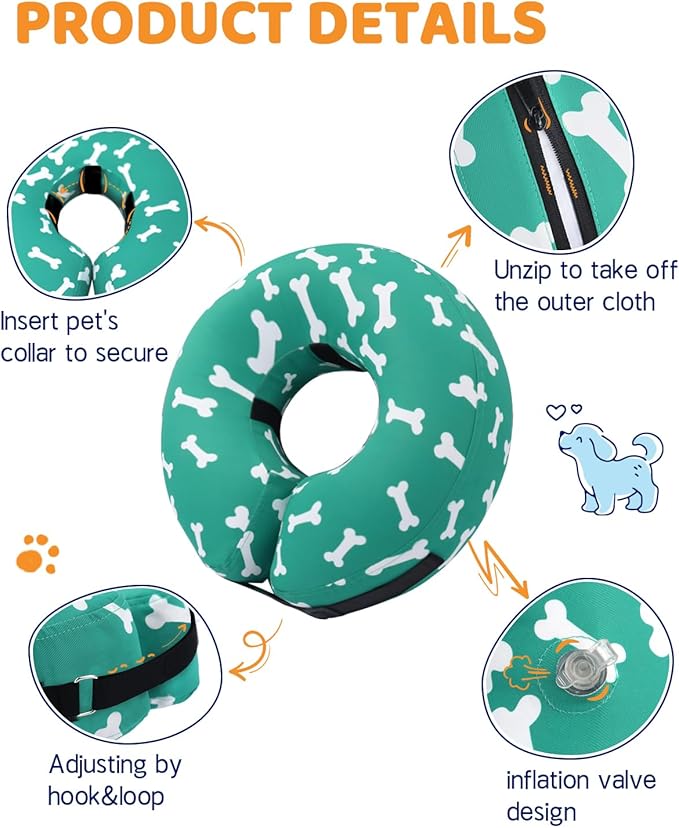 Supet Inflatable Dog Cone Alternative, Soft Neck Donut Collar for Small, Medium, Large Dogs After Surgery & Recovery