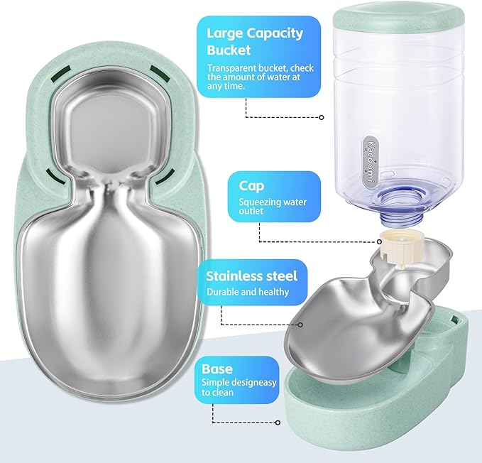 Automatic Cat Feeder and Water Dispenser with Stainless Steel Bowl Gravity Food Feeder and Waterer Set for Small Medium Dog Puppy Kitten 1 Gallon x 2(Green)
