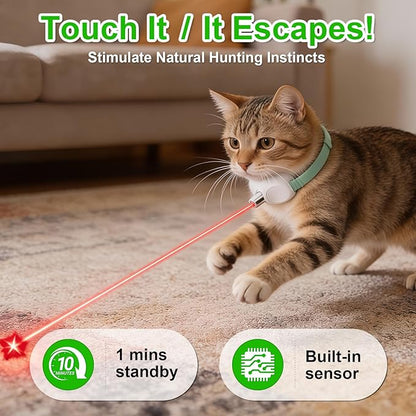 Walfront Automatic Interactive Cat Toy for Indoor Cats, USB Rechargeable Adjustable Height 9.1–13.4in with 2 Modes & 41° Angle, Hands-Free Chase Play for Kittens & Adult Cats, Fun Exercise-Green