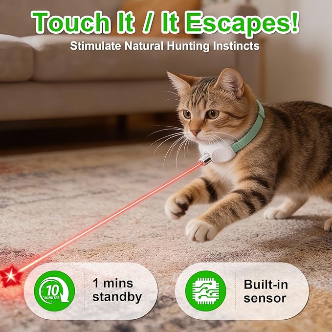 Walfront Automatic Interactive Cat Toy for Indoor Cats, USB Rechargeable Adjustable Height 9.1–13.4in with 2 Modes & 41° Angle, Hands-Free Chase Play for Kittens & Adult Cats, Fun Exercise