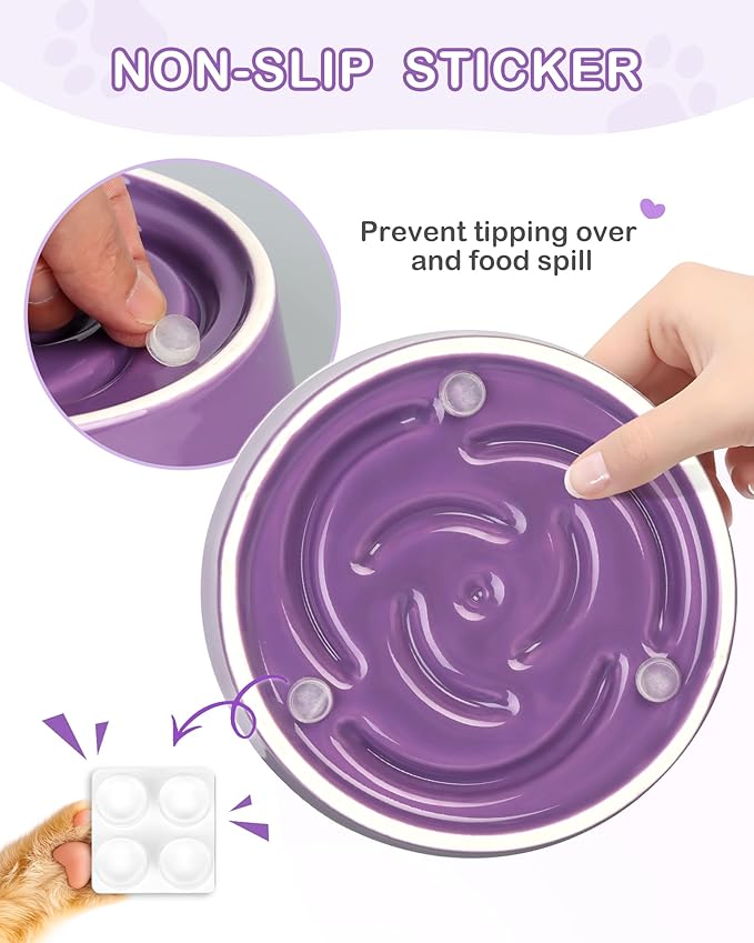 TRUVIC Ceramic Slow Feeder Dog Bowls Small Breed, 0.6 Cup Slow Feeder Cat Bowls for Fast Eaters, Ceramic Dog Food Dish no Black Chin, Puzzle Bowl for Small Dogs and Cats, Purple