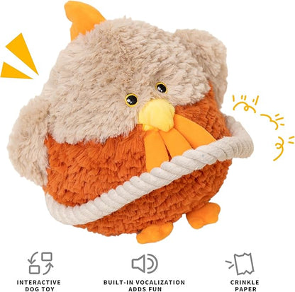 Aidiya Plush Squeaky Dog Toy with Crinkle Paper Interactive Rope Stuffed Animal Dog Plush Chewing Toy for Puppy Small and Medium Dogs (Orange)