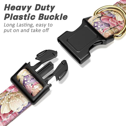 Reflective Dog Collar for Large Dogs, Cute Flower Theme Adjustable Heavy-Duty Nylon Puppy Collar for Boy and Girl Female, Soft Pet Accessories with Quick Release Buckle, Colorful Floral