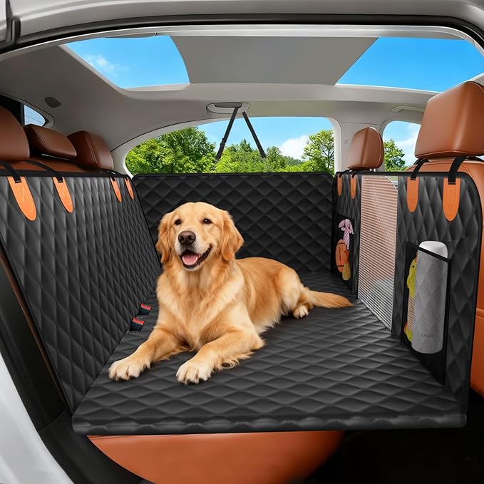 CUIOFREE Dog Seat Cover for Back Seat Hard Bottom,Holds 500 lbs,Waterproof Dog Car Seat Cover for Back Seat Extender,Scratch-Proof Pet Hammock for Car,SUV,Truck - with Mesh Window & Storage,BlackOR