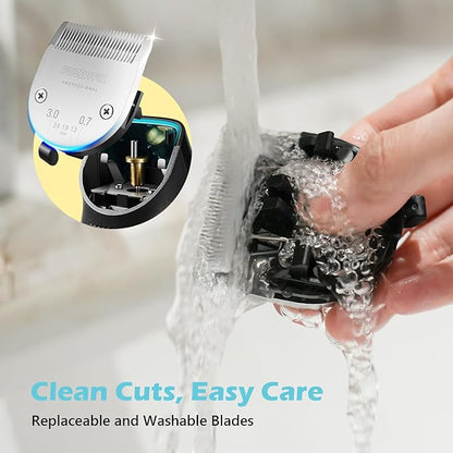 FuzzyFix Dog Clippers for Grooming with 5-in-1 Blade, Dog Grooming Kit Cordless Rechargeable Hair Trimmer Detachable Stainless Steel Blade Pet Shaver for Small Puppy Paw Face Head Body