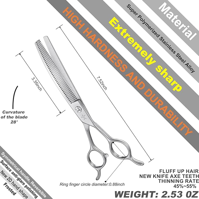 High-end Professional Dog Grooming Curved Thinning Scissors Teeth Blending Shears Pet Texturizing Thinner Blender Shears 7 Inch Extremely Very Sharp Made Of Stainless Steel Alloy For Dog Cat Groomer