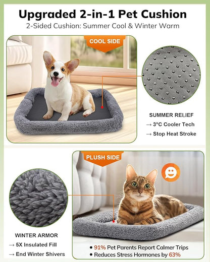 Morpilot Portable Cat Carrier - Soft Sided Cat Carrier for Medium Cats and Puppy up to 15lbs, Pet Carrier with Locking Safety Zippers, Foldable Bowl, Airline Approved Travel Dog Carrier - Light Gray