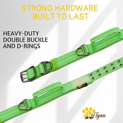 ADITYNA Heavy Duty Dog Collar for Extra-Large Dogs - Reflective Green Collar with Handle for Training, and Walking - Wide, Thick, Tactical, Soft Neoprene Padded